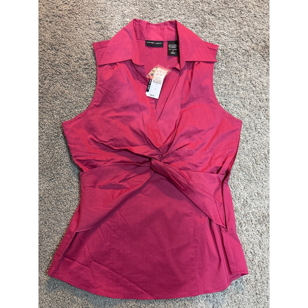 Y2K New York & Company Pink Sleeveless Twist Front Blouse Top Size 4 NWT